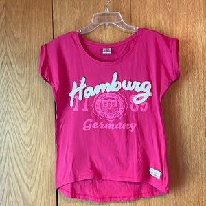 Fox Originals HAMBURG LG hot pink white embroidered cotton crew neck t shirt tee